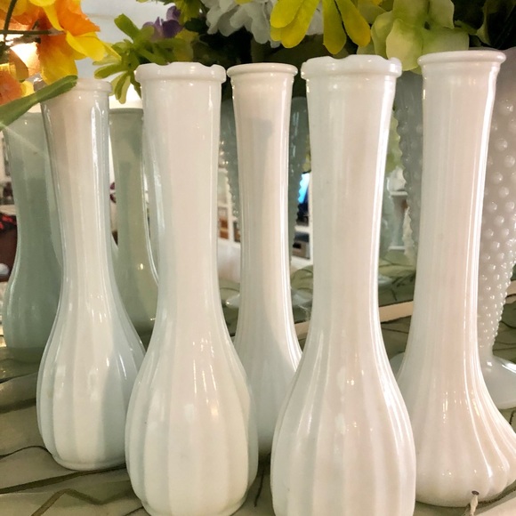 5 Vintage Hoosier MILK GLASS VASES